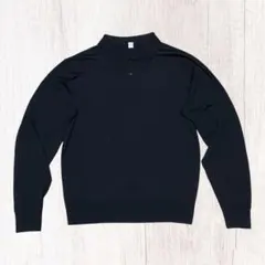 英国製 ウール100% ポロニット セーター カットソー 薄手 メンズ S 黒