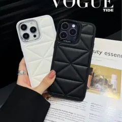 iPhone15 ホワイト#1 キルティング風　韓国風　シンプル　かわいい