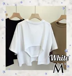 カットソー　M ブラック　背中開き　レディース　トップス　おしゃれデザイン　無地