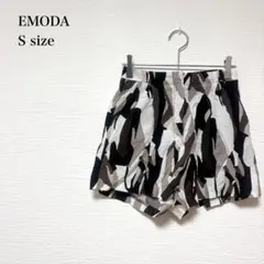 エモダ/ショートパンツ/カモフラ柄/迷彩/総柄/S/ブラック×ベージュ系/薄手