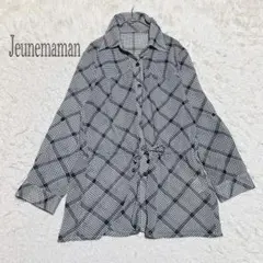 ジュネママン　シアーシャツブラウス　9AR ブラック ホワイト　ロールアップ袖