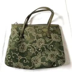 和風　手提げバッグ　蔦蝶花柄　ハンドバッグ