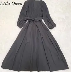 ミラオーウェン カシュクールギャザーワンピース リネン ロング グレー