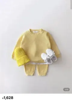 新品未使用　男の子長袖長ズボンセットアップ　黄色　90 トレーナースウェット