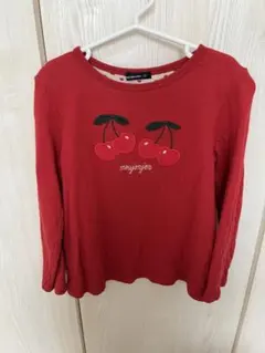 チェリー刺繍 レッド 長袖カットソー