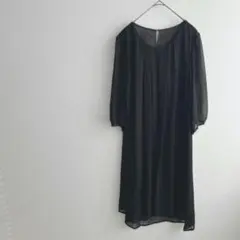 Lavannor シフォンワンピース 黒 M 七分袖 裏地付き ひざ丈ワンピース