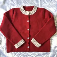 パール付きニット　赤