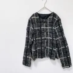 ノーカラー　チェック柄　ジャケット風　羽織もの