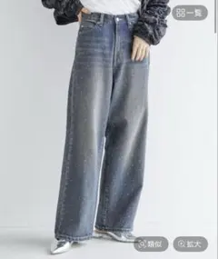 ローリーズファーム　ビジューワイドストレートパンツ　ブルー86 Lのサムネイル
