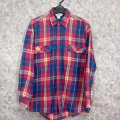 ​良配色 Field Event チェック ネルシャツ 綿100% 厚手長袖赤M