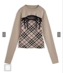チェック柄フロントオープンリボンニットトップス[ru1374]