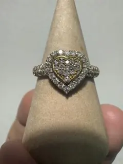 高級 ハート ダイヤモンド パヴェ プラチナ ピンクゴールド 指輪 約17 