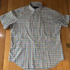 ラルフローレン　半袖シャツ　ブルー　チェック柄　ボタンダウン　ビッグサイズ