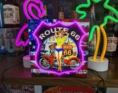 【20センチ】アメリカンバイク ルート66 置物 雑貨 電光看板 ライトBOX