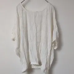 YE Li BARE【F】半袖　チュニック　トップス　下　絞り　ホワイト