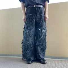 リメイクデニム ブラックデニム ワイド フレア 再構築 M 黒 14342