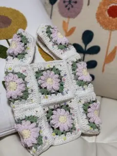 ハンドメイド　グラニーバッグ　かぎ針編み　花　グラニースクエア　モチーフバッグ