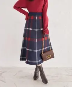 【トッコクローゼット】タータンチェックニットフレアスカート