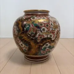 A1439-10/薩摩焼/金彩色絵花鳥文耳付花瓶/花入/花器/花生/飾壷/華道具