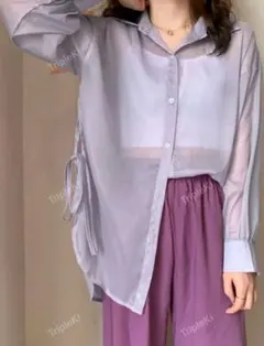薄紫色 シースルー 長袖シャツ