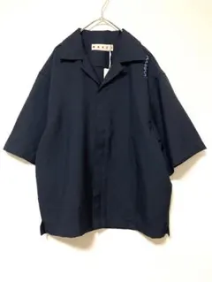 MARNI ロゴ刺繍 オープンカラーシャツ ネイビー サイズ50 - メルカリ