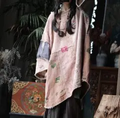 花柄パッチワークコットンワンピース