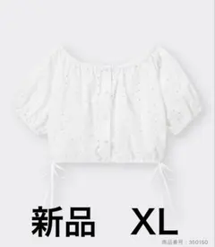 【新品タグ付】GU コットンレースクロップドブラウス XL