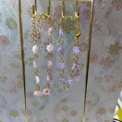花モチーフブレスレット ピンク 紫