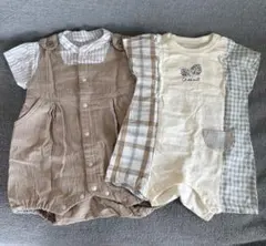 ベージュオーバーオールとロンパースセット　半袖