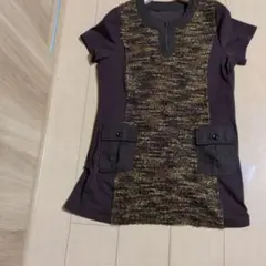 【100円値下げ】ブラウン系 ジッパー付きチュニック 半袖