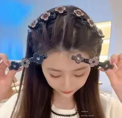 2本セット 編み込み風 簡単垢抜けヘアアレンジ お花の3連ヘアクリップ ピンク