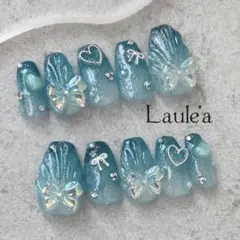 現品　マーメイドネイル　グリーン　緑　ぷっくり貝殻　ちゅるん　推し　ガーリー