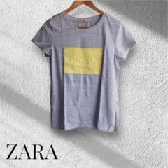 未使用品■ZARA/ザラ■エンボス加工 ロゴT 薄手 ボーダーTシャツ/S