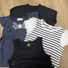 [シンプル]女の子 Tシャツセット 4点 半袖 ネイビー・黒・白　サイズ100