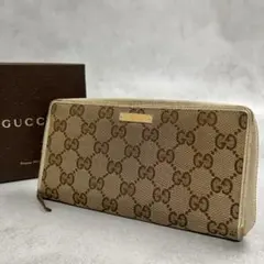 GUCCI グッチ 長財布 バンブー GG キャンバス ラウンドファスナー 