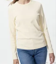 ユニクロソフトリブクルーネック/／クリーム/M