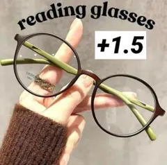 1.5 メンズレディース老眼鏡 丸メガネ眼鏡ブラウンブルーライトカット軽量丸い