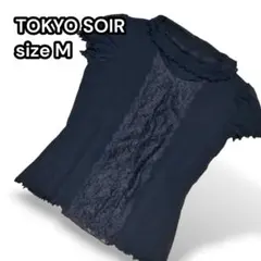 東京ソワール シアーカットソー 半袖 レース 日本製 メロウ加工 伸縮性【M】黒のサムネイル