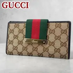 GUCCI グッチ 長財布 GGキャンバス シェリーライン リボン レザー 茶色