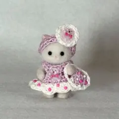 シルバニア　赤ちゃん　服　ドレス　パープル×くま