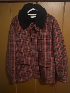 GU and beautiful people レッドチェック柄ボア襟ジャケット