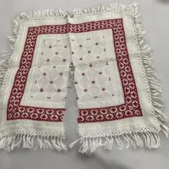 フランスアンティーク赤色手刺繍マルチクロス