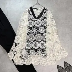 美品 ZARA ザラ レース編みトップス サマーニット プルオーバー M相当