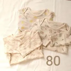 80cm 3枚セット 長袖ロンパース ワッフル コトリ フタフタ