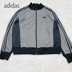 ✨美品✨adidas グレー ブラック ジップアップパーカー 3ライン　長袖