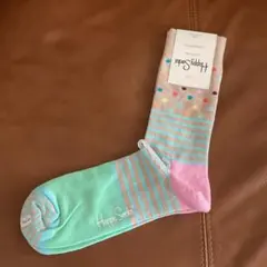 ハッピーソックス ボーダードット柄1足 新品 タグ付き