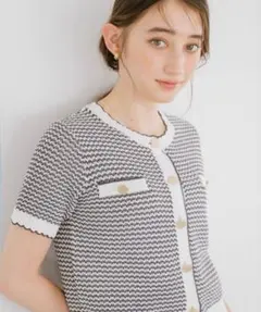 Stola美品ストライプショートスリーブカーディガンのサムネイル