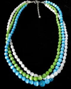 ブルー ホワイト グリーン キャッツアイ ラウンド 3色 3連 ネックレスg98