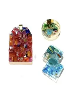 ハンドメイド ミルフィオリ レジン ペンダントトップ 3点