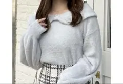 INGNI フェザーヤーンオフショルリボンニット ブルー